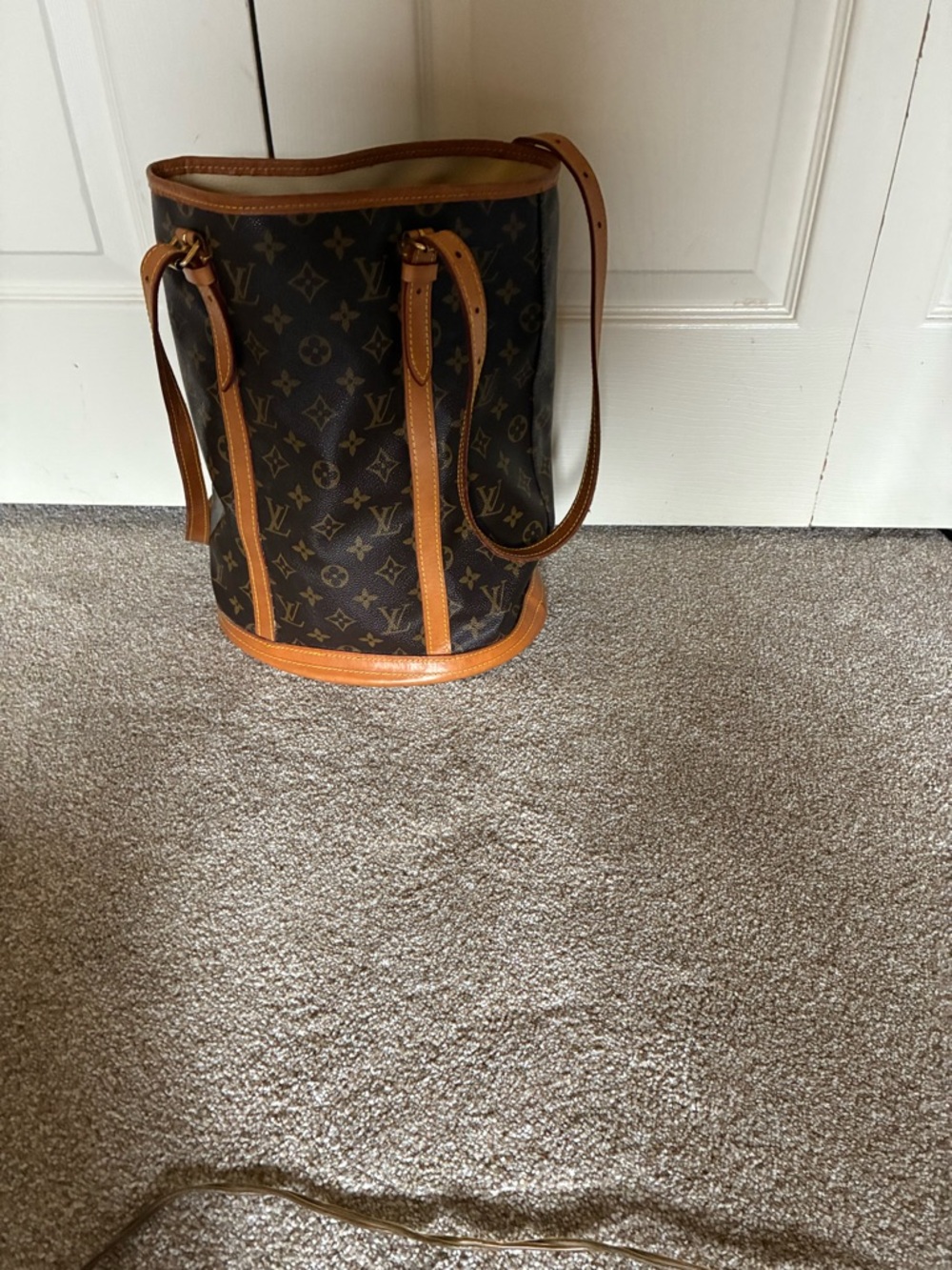 Louis Vuitton Monogram Bucket Bag in Brown and Tan Leather Trim